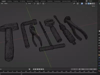 Realistic Vintage Workshop Tools Low-poly 3D model