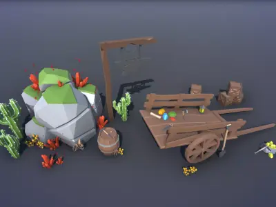 Free Mining Pack - Low Poly Ores and Gems and Tools and Props Free low-poly 3D model