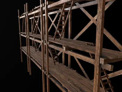 Scaffolding PBR Game Ready wooden tower Low-poly 3D model