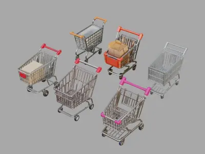 Shopping trolleys Pack Low-poly 3D model