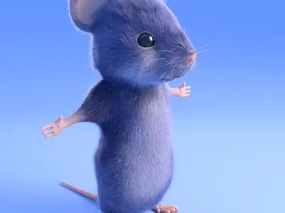 Mouse - Cartoon style - Grey fur - rigged 3D model