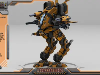 Falcon MK2 Lowpoly Animated BattleMech Low-poly 3D model