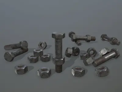 Bolts bolt and nut Low-poly 3D model 22