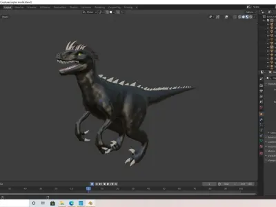 velociraptor dark version grey black and white bone colors Low-poly 3D model
