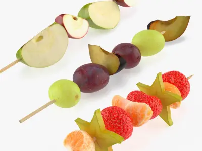 Picnic Fruit Snack on Wooden Skewer Collection 3D model