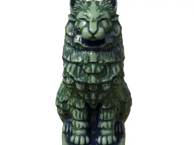Furred cat Porcelain statues Low-poly 3D model