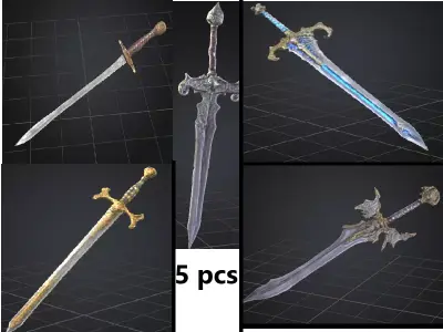 sword pack 5 pcs fantasy theme 3D model