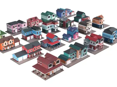 Low Poly 20 Houses Pack - Cartoon  Free low-poly 3D model