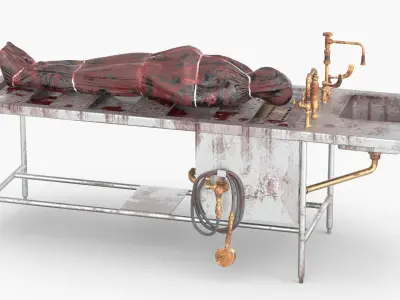  Forensic Lab Table with Tied Bloody Corpse 