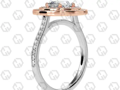 Ring 202 Cushion Shape Cathedral Double Halo pave set with Gems 3D print model