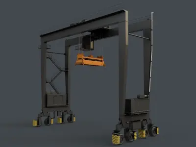 PBR Rubber Tyred Gantry Crane RTG V1 - Black Low-poly 3D model
