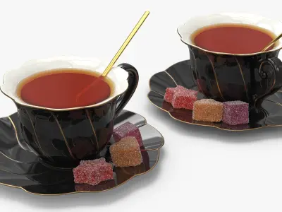 Porcelain Tea Cup with Saucer and Gumdrops Multicolor 3D model