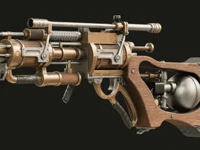 Steampunk Old Gun Concept for games 3D model
