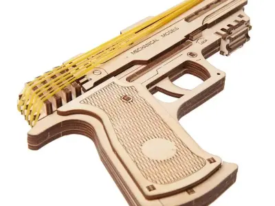 Hand Gun - 3D Wooden Mechanical Rubber Band Pistol Model 3D model