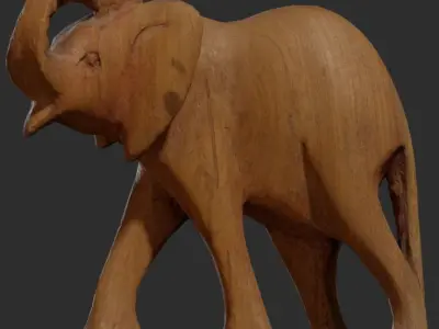 Carved Wooden Elephant statue Low-poly 3D model