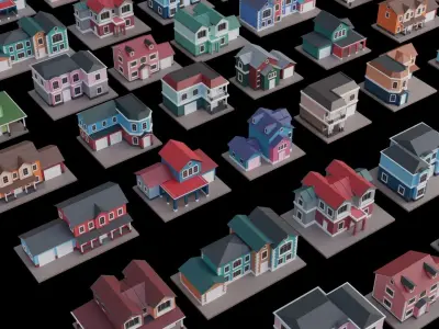 Low Poly 20 Houses Pack - Cartoon  Free low-poly 3D model
