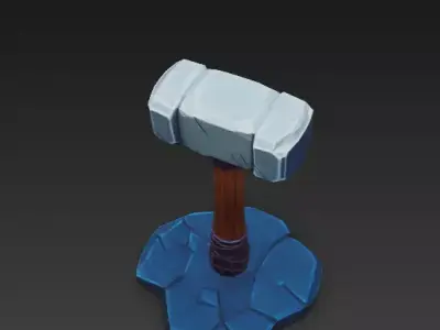 Stylized War Hammer 3D Model - Stone and Wood Prop 3D model