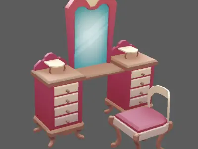 Stylized Cartoon Vintage Bedroom Set Low-poly 3D model