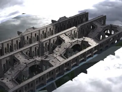 Gothic Victorian ruined steps London winter Theme 3D model 2 3D model