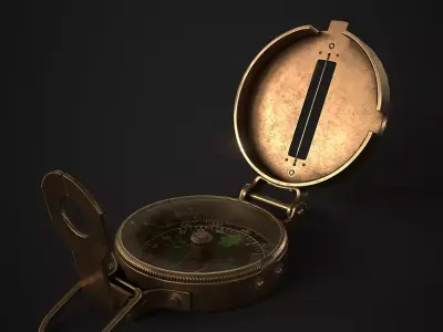 Low Poly Old Metal Compass Low-poly 3D model