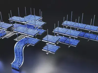 Cable Tray System with Blue Wiring Low-poly 3D model