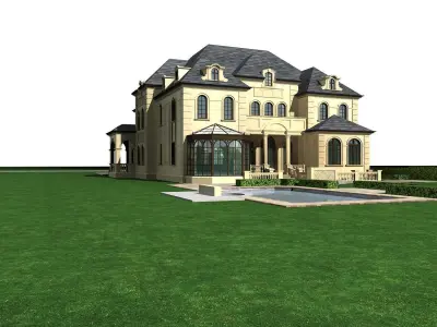Villa mansion on lawn 3D model
