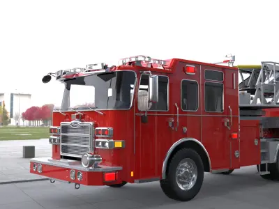 Firetruck Pierce Ascendant 107 Heavy-Duty Tiller Aerial Ladder Low-poly 3D model