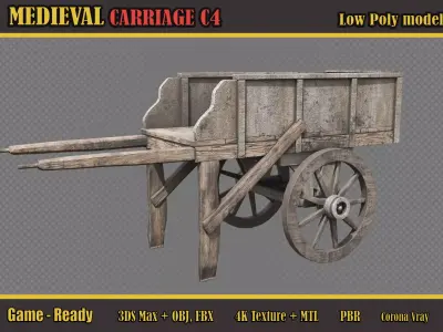 Medieval Carriage C4 Low-poly 3D model
