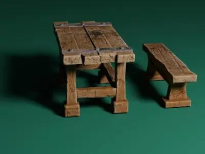Medieval table 2 Low-poly 3D model