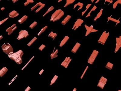 Low Poly Kit Bash Sci-FI Ships Low-poly 3D model