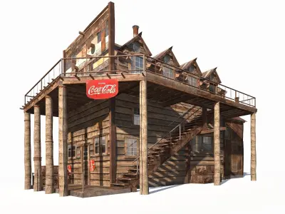 Wild West Hotel Building Low Poly Low-poly 3D model