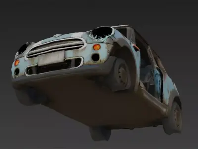 Abandoned Mini Car Wreck Low-poly 3D model