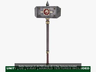 5 Battle Hammers Collection All PBR Unity UE Textures Included 3D Model Pack