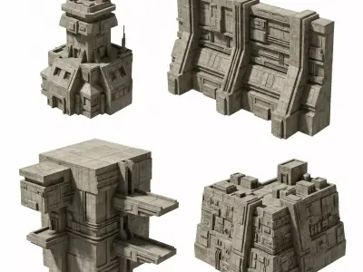 akr scifi architecture set 3 Low-poly 3D model