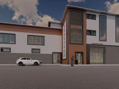 3D Showroom building with cars parked Low-poly 3D model