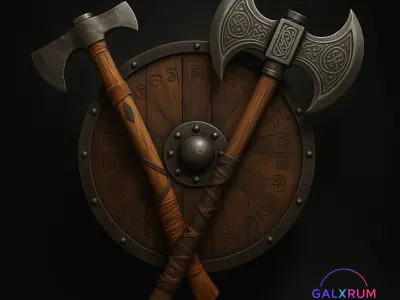 Viking and Barbarian Axe and Shield Pack Stylized Weapons Low-poly 3D model