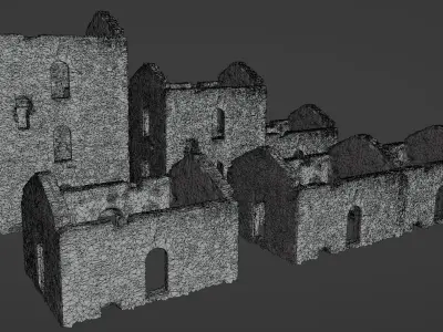 Brick Stone House Ruins Set PBR Scan Low-poly 3D model