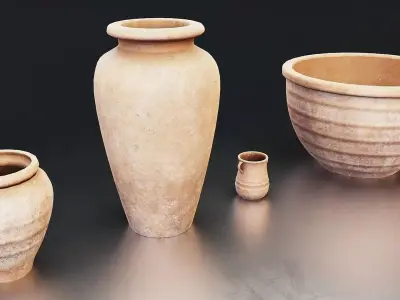 Ancient Clay Pottery Set Low-poly 3D model