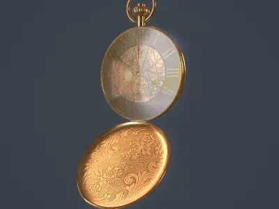 Gold Pocket Watch 3D model