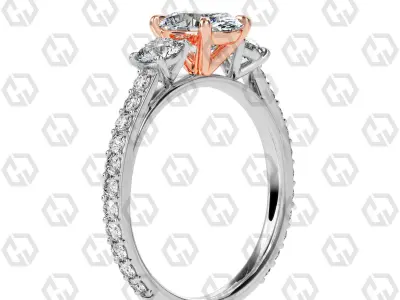 Ring 126 Oval cathedral pave set shank 3 stone ring 3D print model