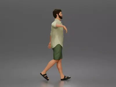 bearded man strolling forward in casual summer outfit 3D print model
