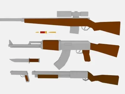 Lowpoly weapon set group of guns Free low-poly 3D model