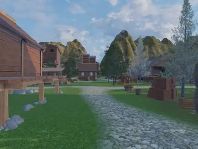 Wooden Village Layout 3D model