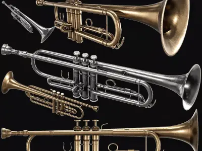 Trumpet   3 Types Low-poly 3D model