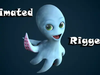 cartoon squid Low-poly 3D model