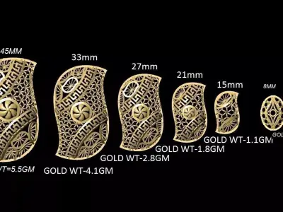 VR-PND2264 gold earring size chart 3D print model