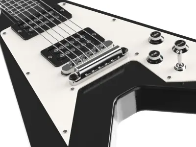 Detailed Black V Electric Guitar 3D model