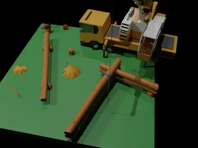 Building log home scene Low-poly 3D model