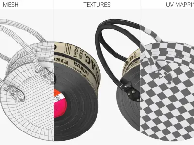Designer Vinyl Record Handbag with Printed Canvas Sides 3D model