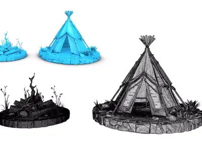 Native american tent with campfire model High Resoultion 3D model